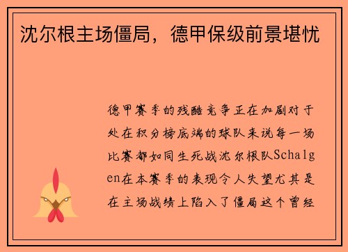 沈尔根主场僵局，德甲保级前景堪忧